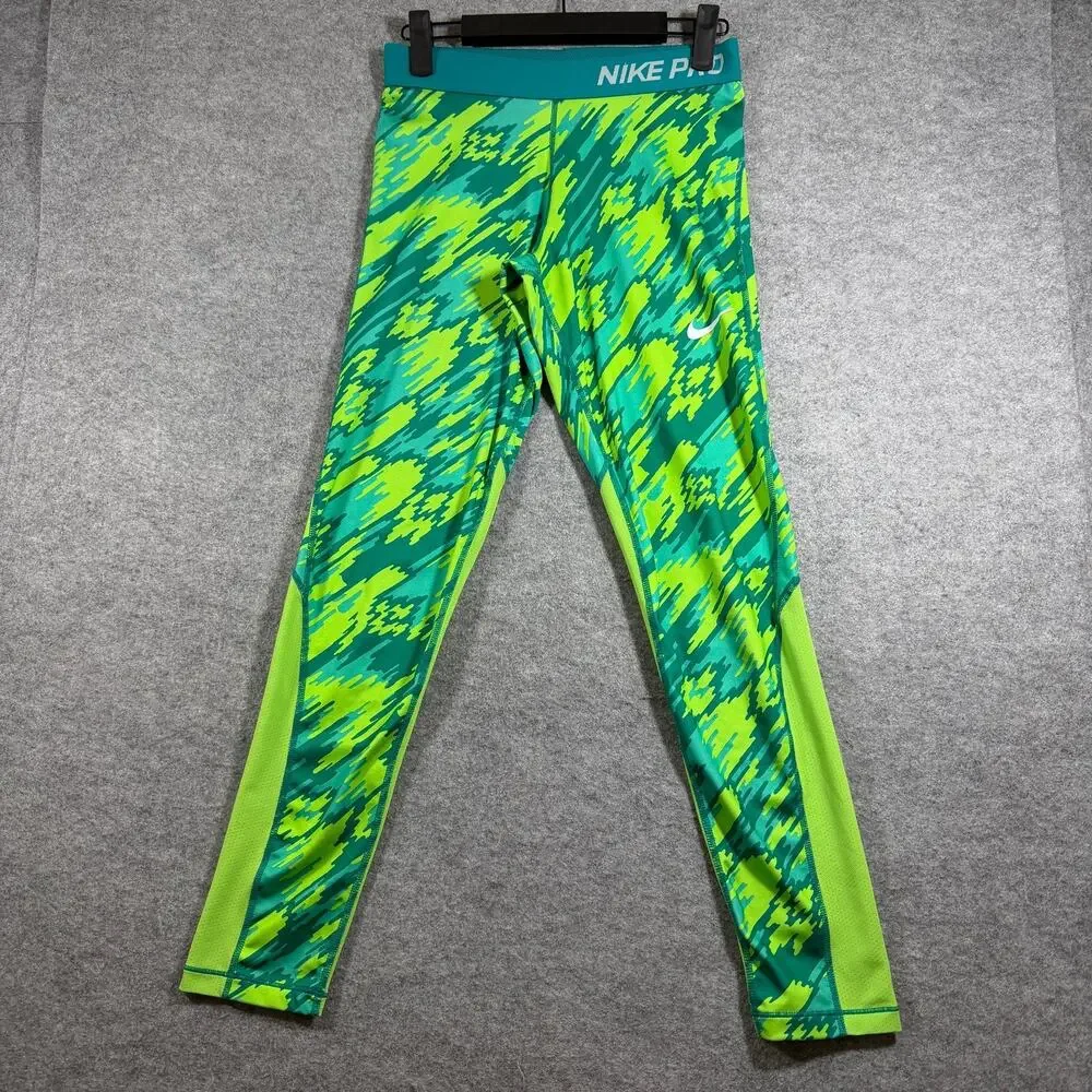 Nike Pro Compression Leggings Womens XL Neon Green Camo Running Yoga Training